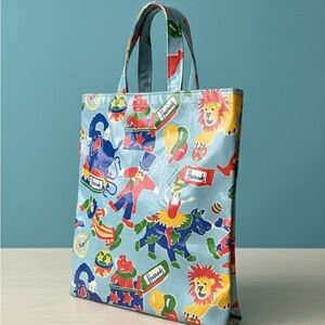 Vintage Harrods Circus Blue Shopper Oilcloth Tote